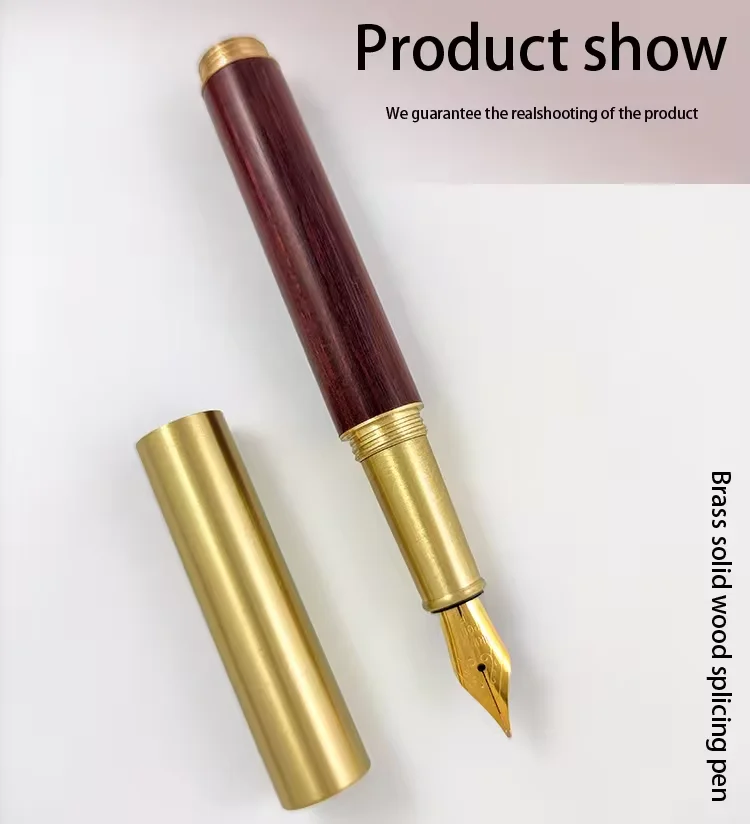 Mini Wood calligraphy   pen Brass Cap Runty Wooden Pocket Fountain Pen