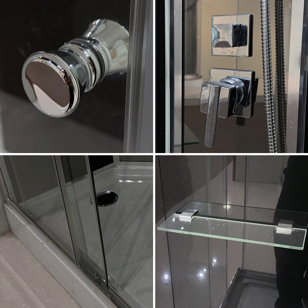 cheap  price 80x80 square  Chrome Aluminum Complete clear glass shower cabin quick install shower cabin