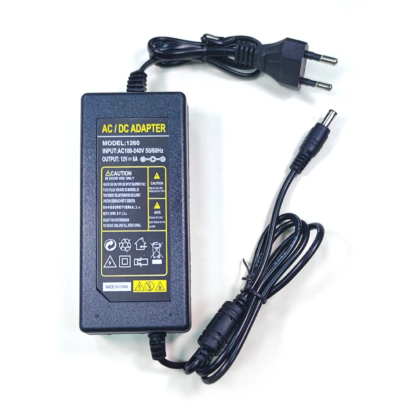 12V Power Supply 6A 72W AC to DC Adapter 100~240V AC to DC 12 Volt 6 Amp Converter 12 vdc 6A 5.8A 5.5A 5.2A Transformer