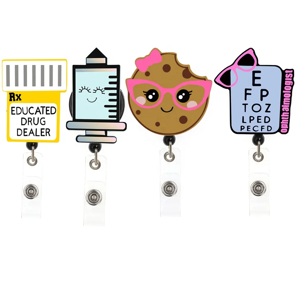 Acrylic Yoyo Retractable Badge Reel Factory Directly Badge holder Scroll Cartoon Style For Nurse Children