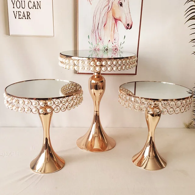 Decorative Metal Cake Stand with Pedestal Round Cake Stand with Crystals Perfect for Weddings, Birthdays and Special Occasions (1600332880015)