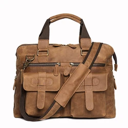 Mens Messenger Bag  Vintage Genuine Leather Briefcase Large Satchel Shoulder Bag Rugged Leather Computer Laptop Bag, Brown