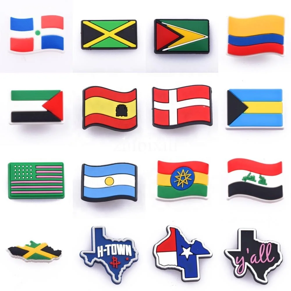 Popular Designs Available Promotional Country Flag Shoes Decoration Charms Soft PVC Shoe for DIY Clog
