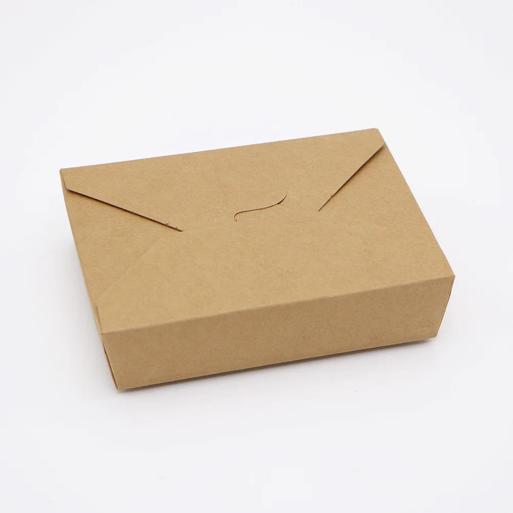 Disposable 100% Biodegradable Paper Box Takeaway Printed Kraft Paper Lunch Fast Food Container