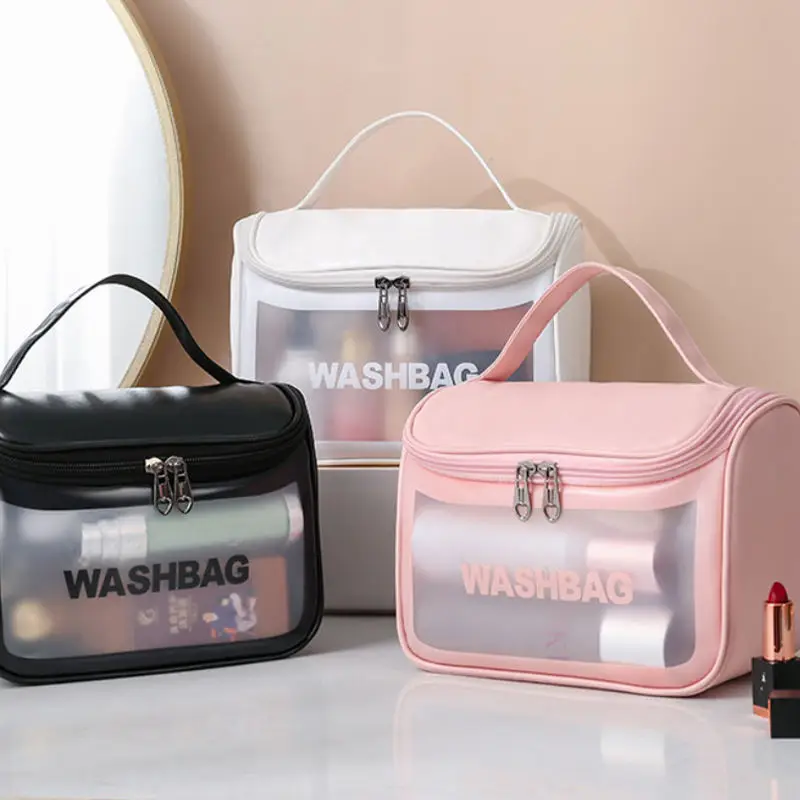 Women Waterproof Washbag PU Transparent Makeup Bag PVC Cosmetic Bag Clear Make Up Bags Case for Travel Toiletry Organizer