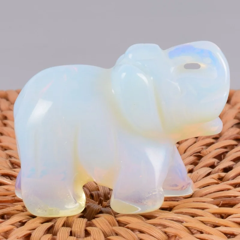 hot-selling natural stone opalite elephant jade carving souvenir crystal elephant animal ornaments stone elephant