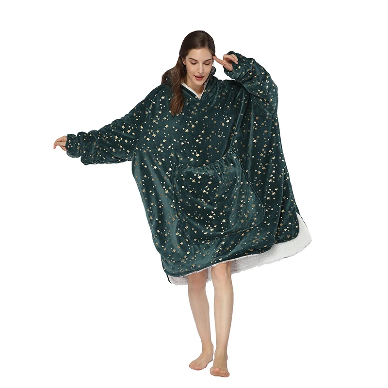 Wholesale   hooded wearable blanket  flannel sherpa  customize oversize  Hoodie sweatshirt