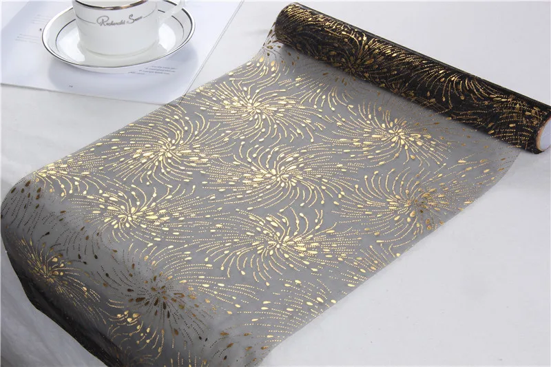 
Organza table runner with bronzed design 