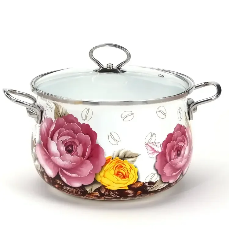 2023 Hot Sale China Manufacturer Non Stick Pot Cast Iron Enamel Cookware Pots Set Casserole With Glass Cover
