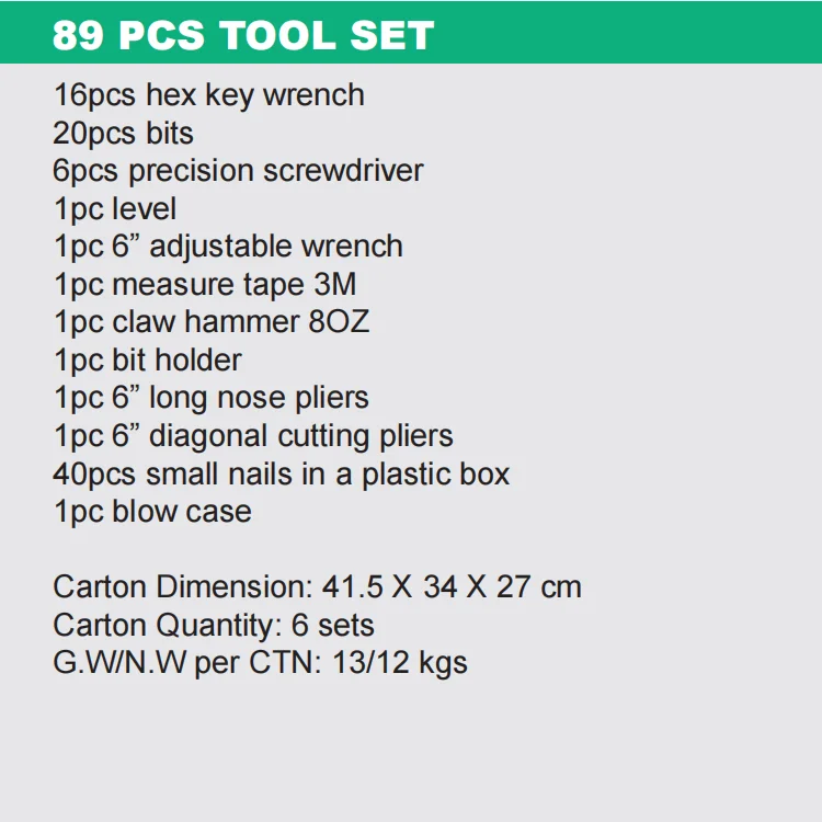 89 PC Hand Tool Set Home Tool Set Hot Selling Tool Kit for Europe and America