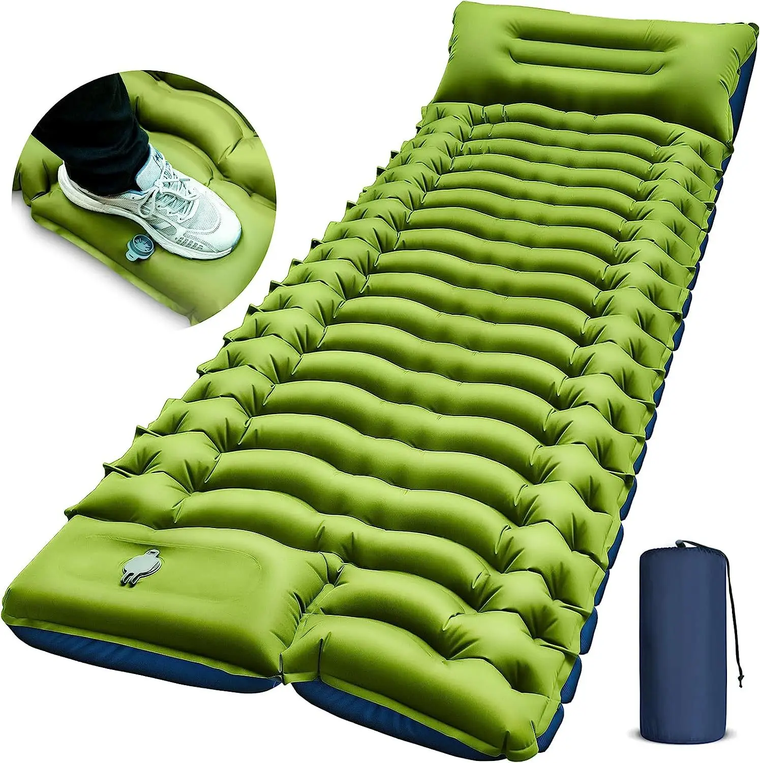 Ultralight Camping Mat with Pillow Built-in Foot Pump Inflatable Sleeping Pads Compact Outdoor Camping Mat