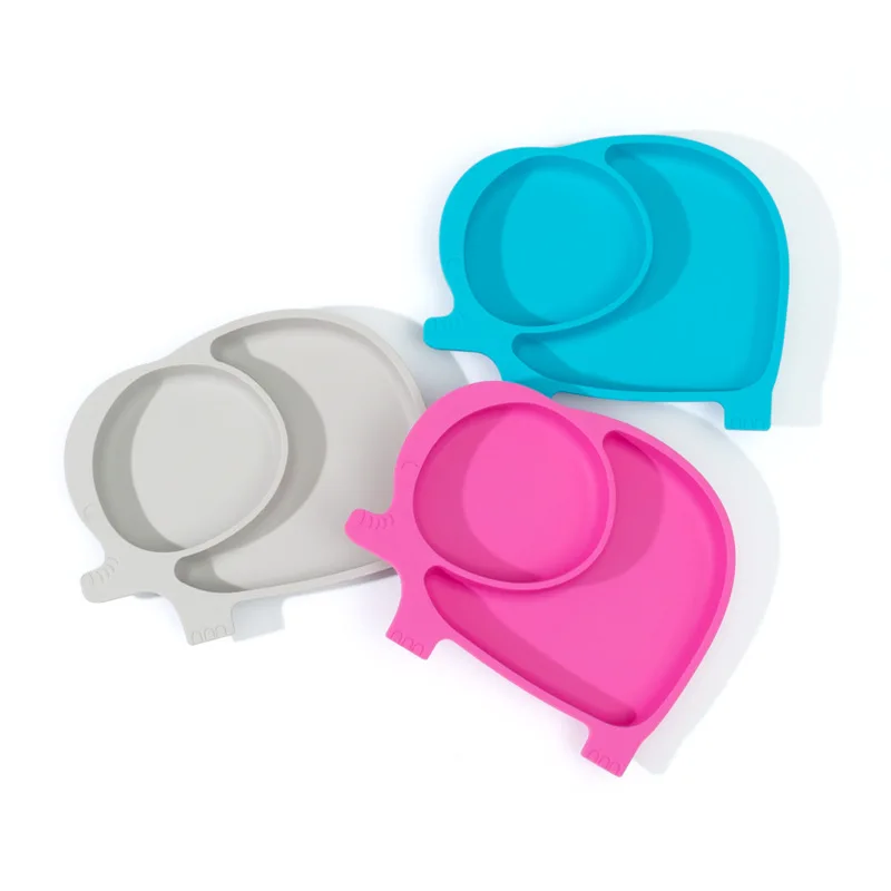 Elephant silicone dinner plate baby silicone compartment suction cup bowl non-slip cartoon baby supplemental tableware