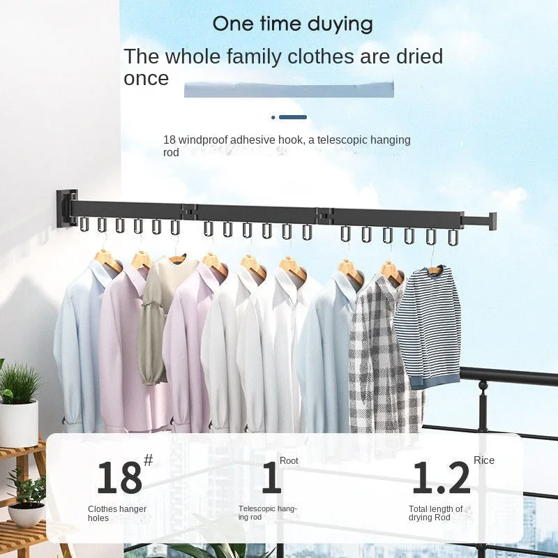 Wholesale Wall Mounted Folding Clothes Rack Retractable Space Saving Clothes Rod Home Laundry Drying Rack