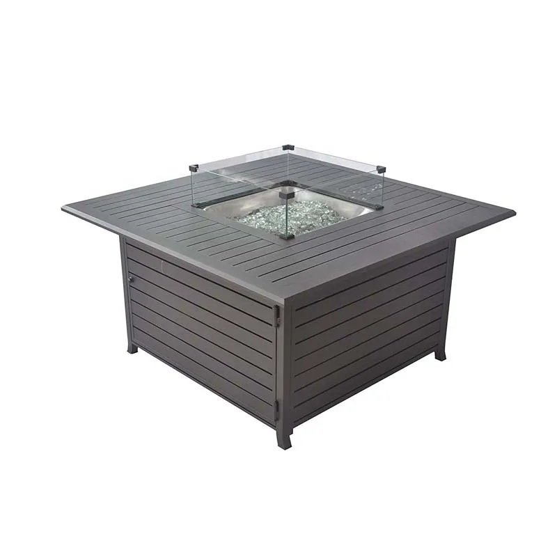 USA Stock Outside Patio Backyard Square Propane Gas Fire Pit with Glass Wind Guard