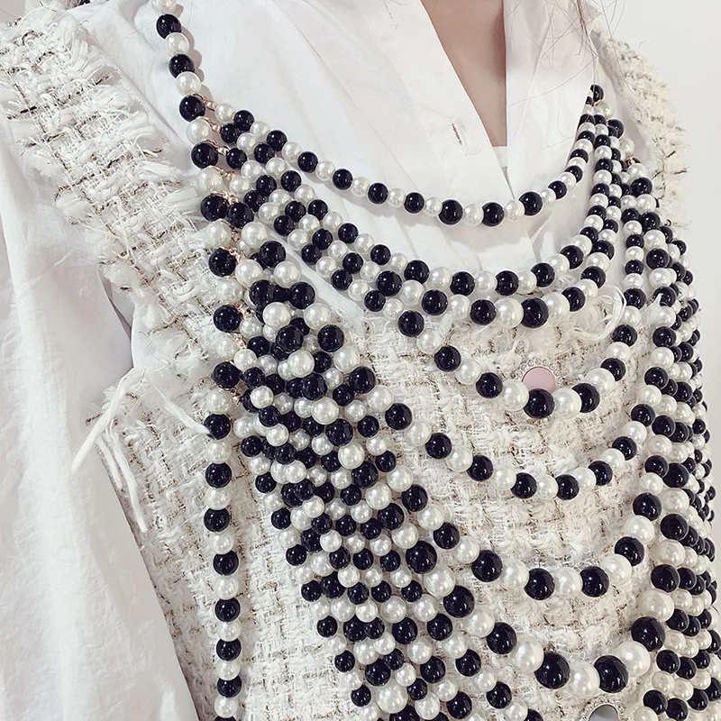 Wholesale Wedding Dress Accessories Pearl Necklace Long Multilayer Beaded Sweater Chain Exaggerated Big Body Chain