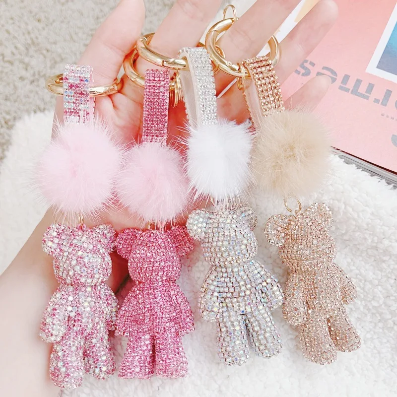 New Ladies Metal Key Chain Diamond-Encrusted Crystal Car Key Ring Pendant Small Gift Bag Accessories