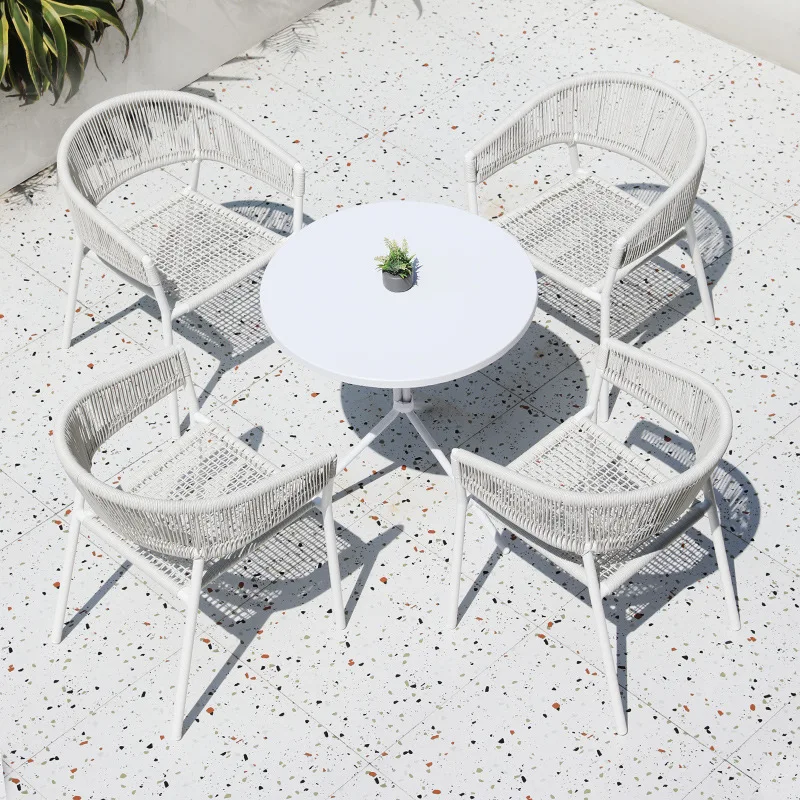 White Outdoor Table And Chairs Patio Open Air Balcony Rattan Chair Lounge Area Cafe Outside Pendulum Table And Chairs Set