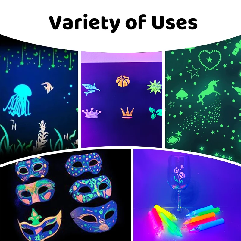 Non-toxic Neon Art Craft Blacklight Art Supplies for Canvas DIY Painting Acrylic Neon Paint