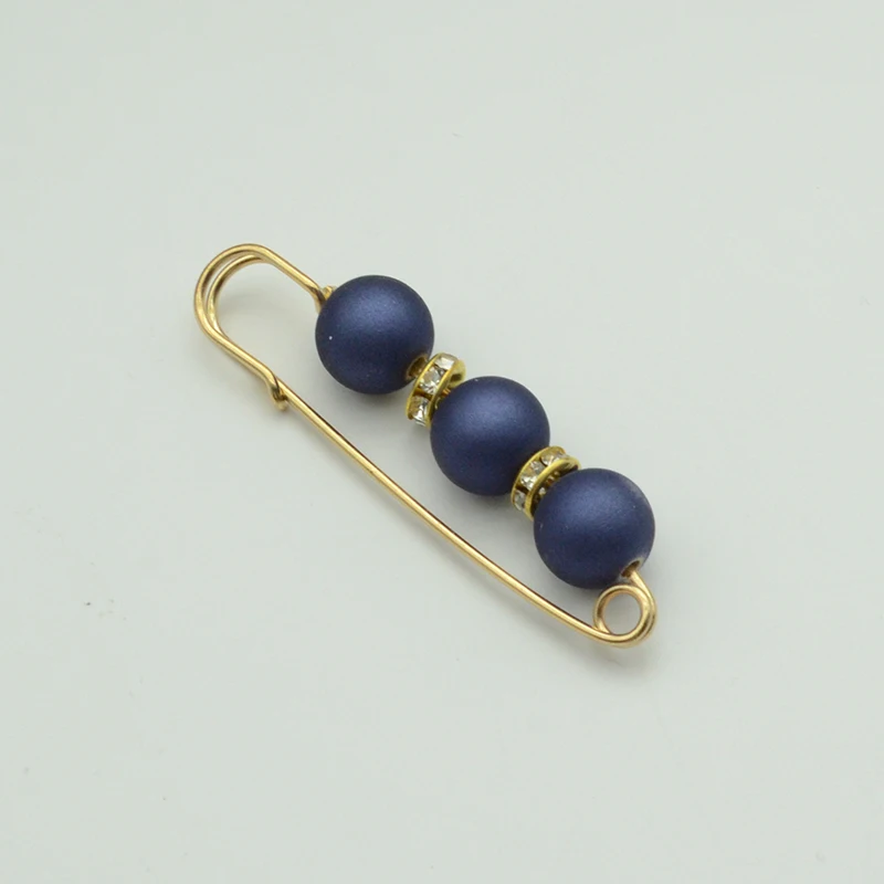 6cm 2.25 inch Golden Simply Brooch With Three Matte Beads Jewelry Kilt Safety Pins