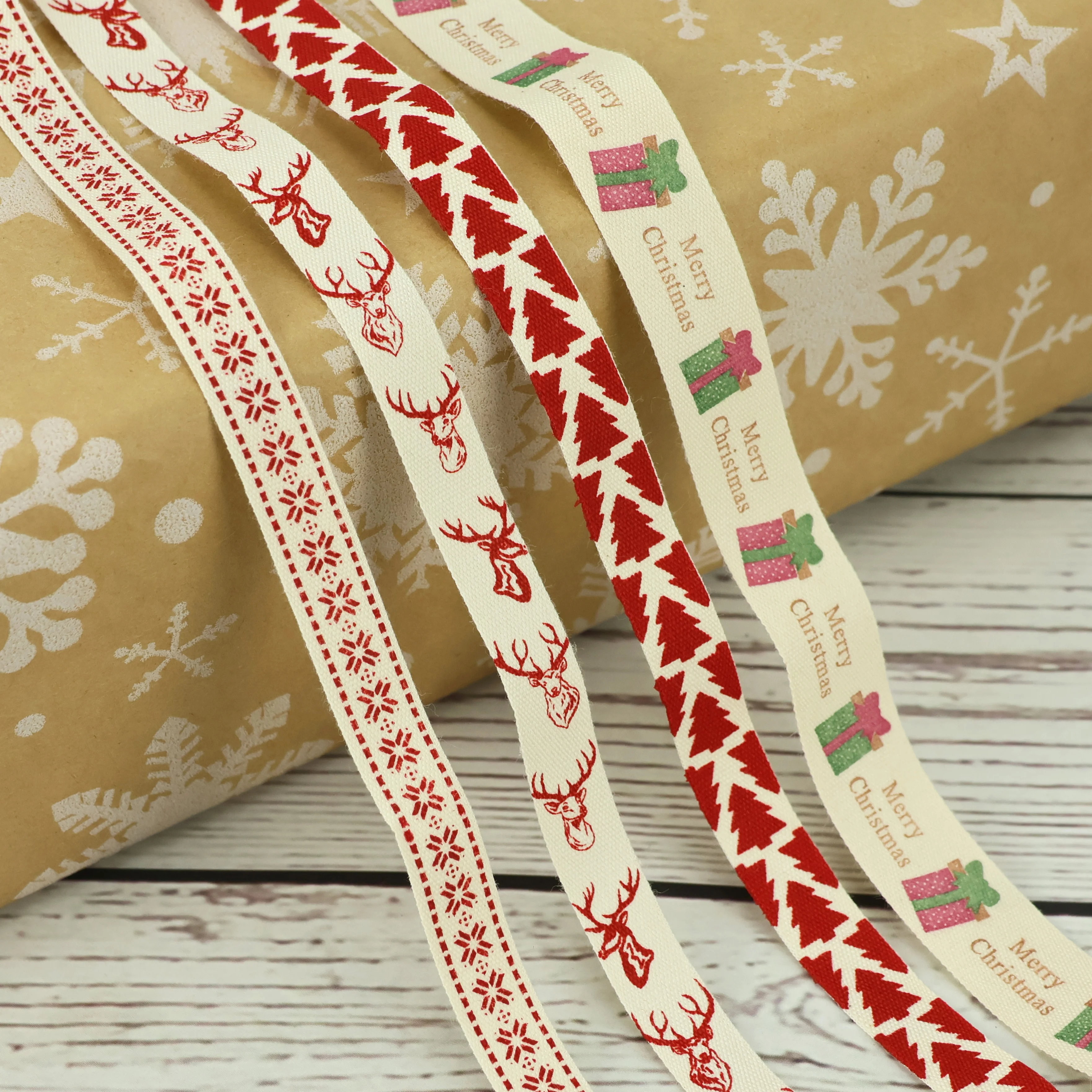 Custom Print Mixed Flower Decorative Ribbon Set 100% Polyester Multi-Color Combination for Christmas Holiday Card Wrapping