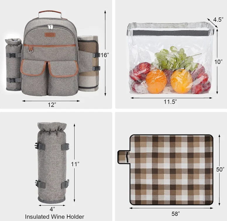 Picnic Backpack Set for 4 Person with Cooler Compartment Insulated Bottle/Wine Holder Fleece Blanket and Cutlery Picnic Bag