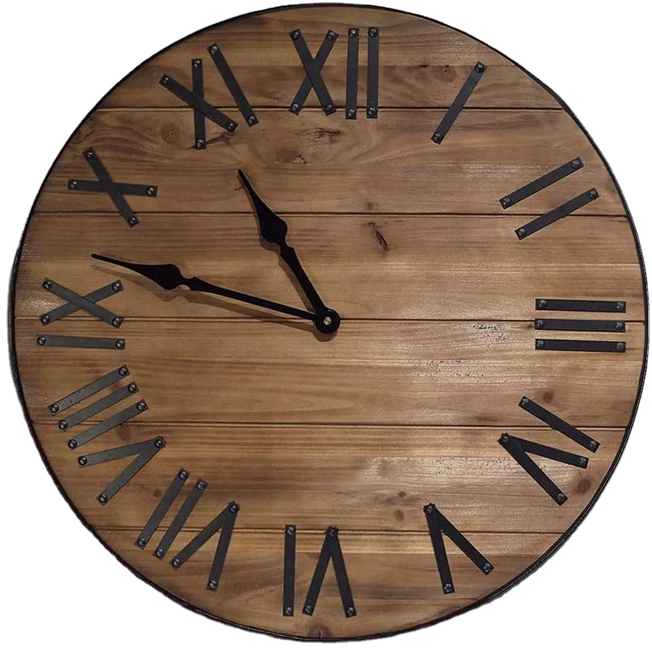 Large Silent Movement Battery Operated Farmhouse Decor Vintage Wood Wall Clock