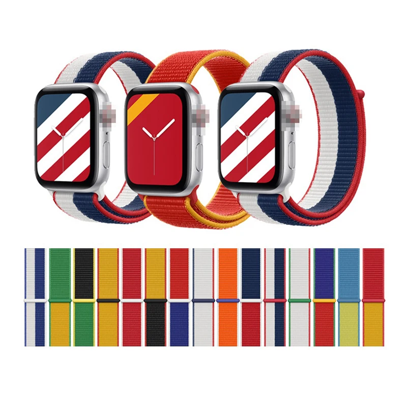 For Apple Watch 5 4 3 SE 6 Strap 44mm 40mm 42mm 38mm Smart Watchband Belt International Flag Series Nylon Loop Band