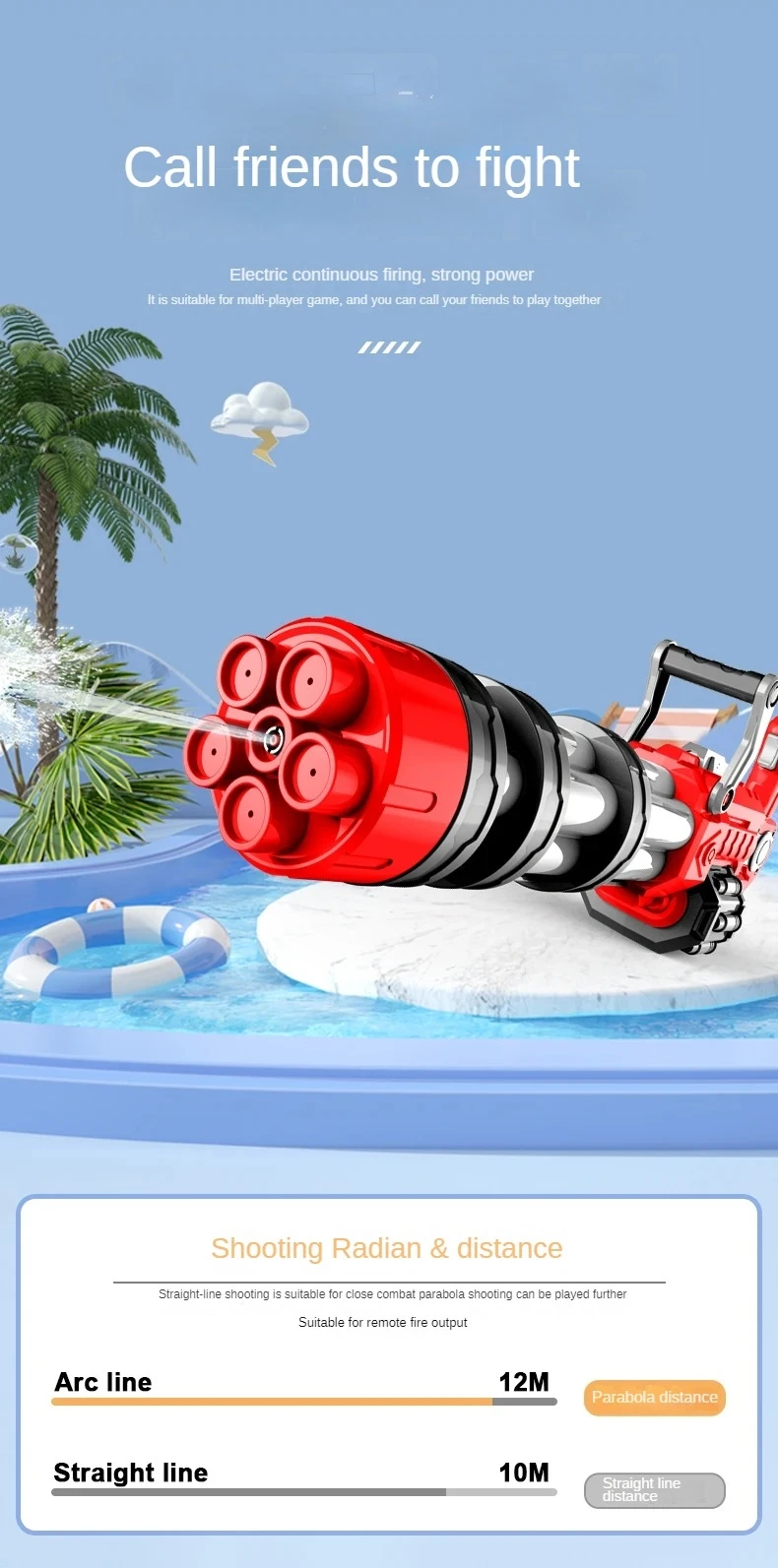 Hot Sale Automatic Kids Outdoor Toy Electric Squirt Gatling Water Gun Summer Party Toys