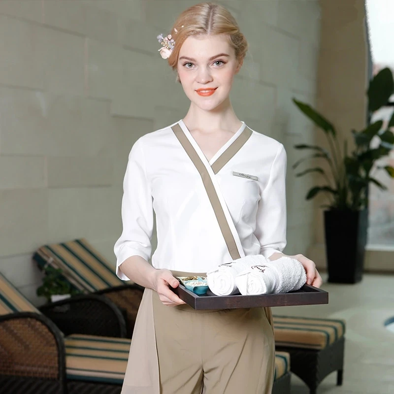 High Quality Tea House Workwear Uniforms Beauty Salon Scrubs Clothing Lady Beautician Make Up Women Spa Uniforms