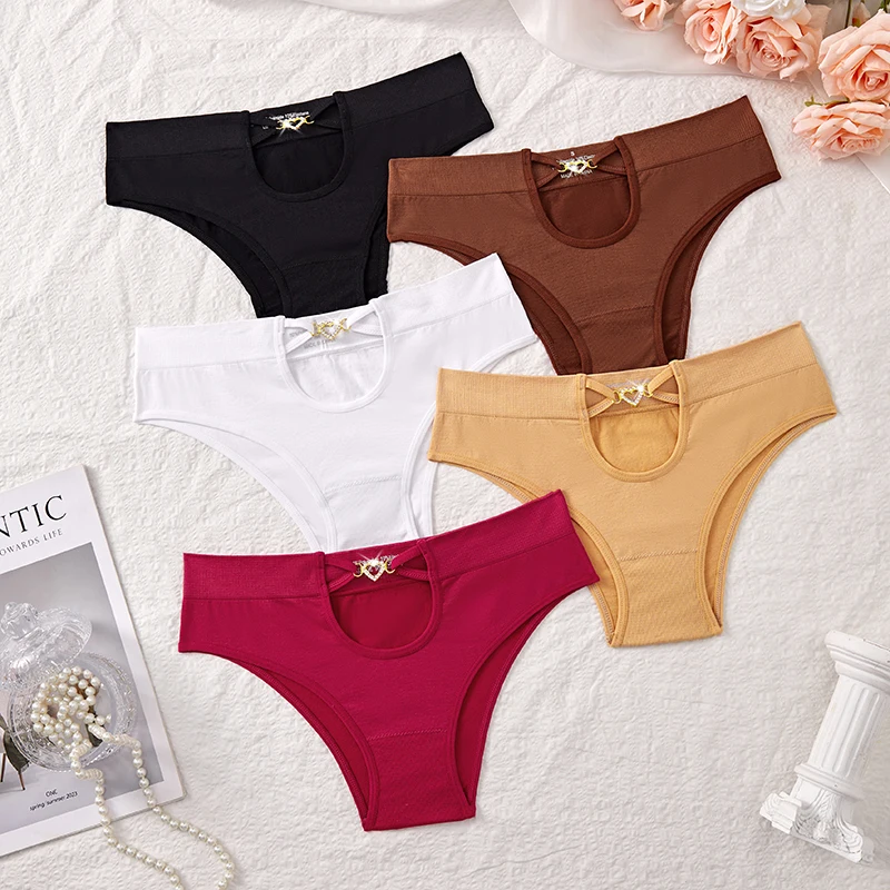 K0011 Pack of 5 Assorted Color Sexy Hollow-out Knitted Ultra Elastic Body-Shaping Women Underwear Bikini Briefs