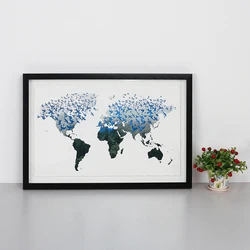 Framed painting wall decor with world map wall art