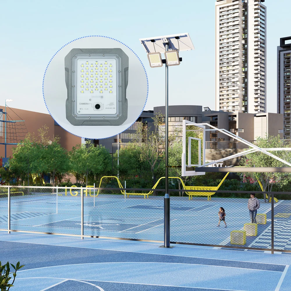 Solar Battery Powered Floodlight Camera CCTV WiFi 4MP Built-in 32GB TF Card