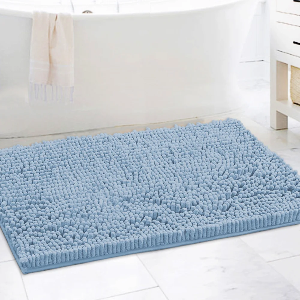 Chinese Suppliers Mass Stock Non Slip Solid Chenille Water Absorption Shaggy Rug Chenille Carpet Bath Mat Shower Mats