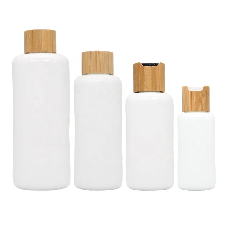 Luxury 40ml 100ml 120ml 200ml Opal White Ceramic Glass Essential Oil lotion Bottles jar Bamboo screw cap top