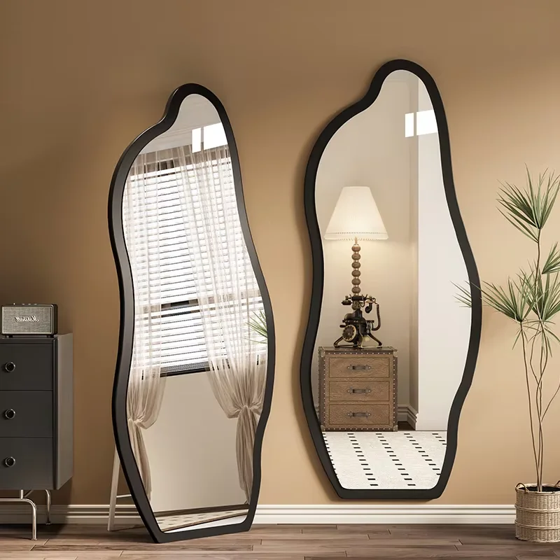 Customized Home Shaped Full-Body Mirror Advanced Wall-Mounted Floor Mirror for Bedroom Middle Ancient Styled Dressing Mirror