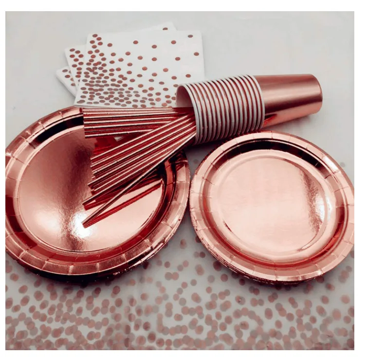 Принимаем заказы на набор бумажных тарелок из розового золота JIPAI, скатерть для баннеров, украшения для праздника и вечеринки