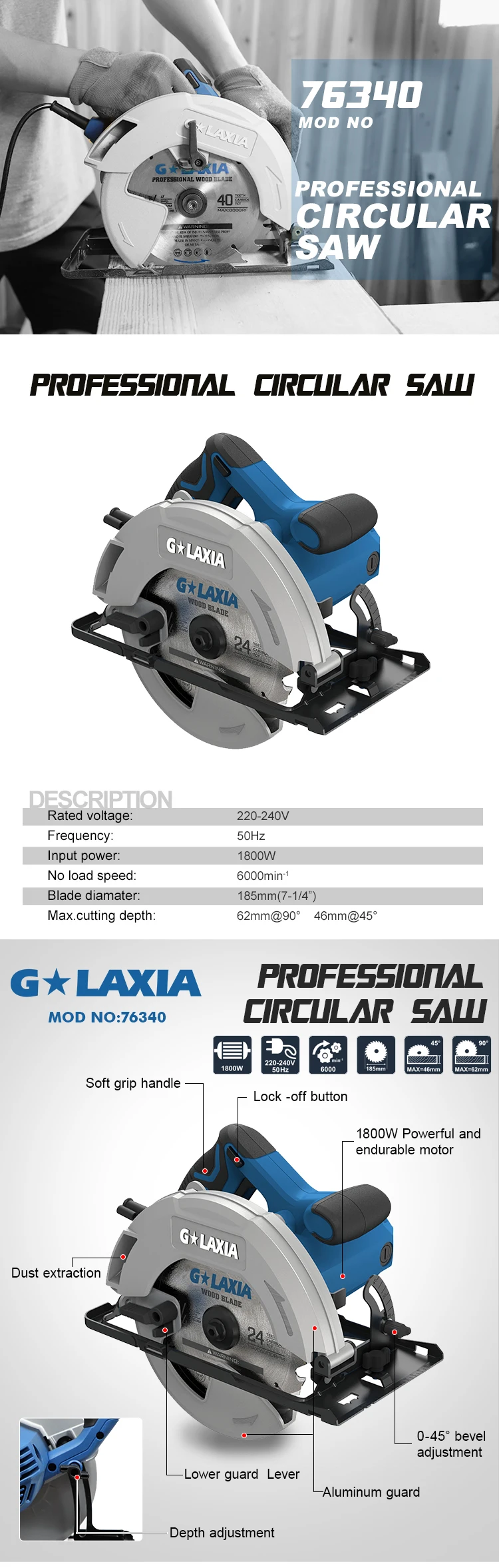 High Quality Factory  Electric Corded Circular Saw with directly sale accept OEM
