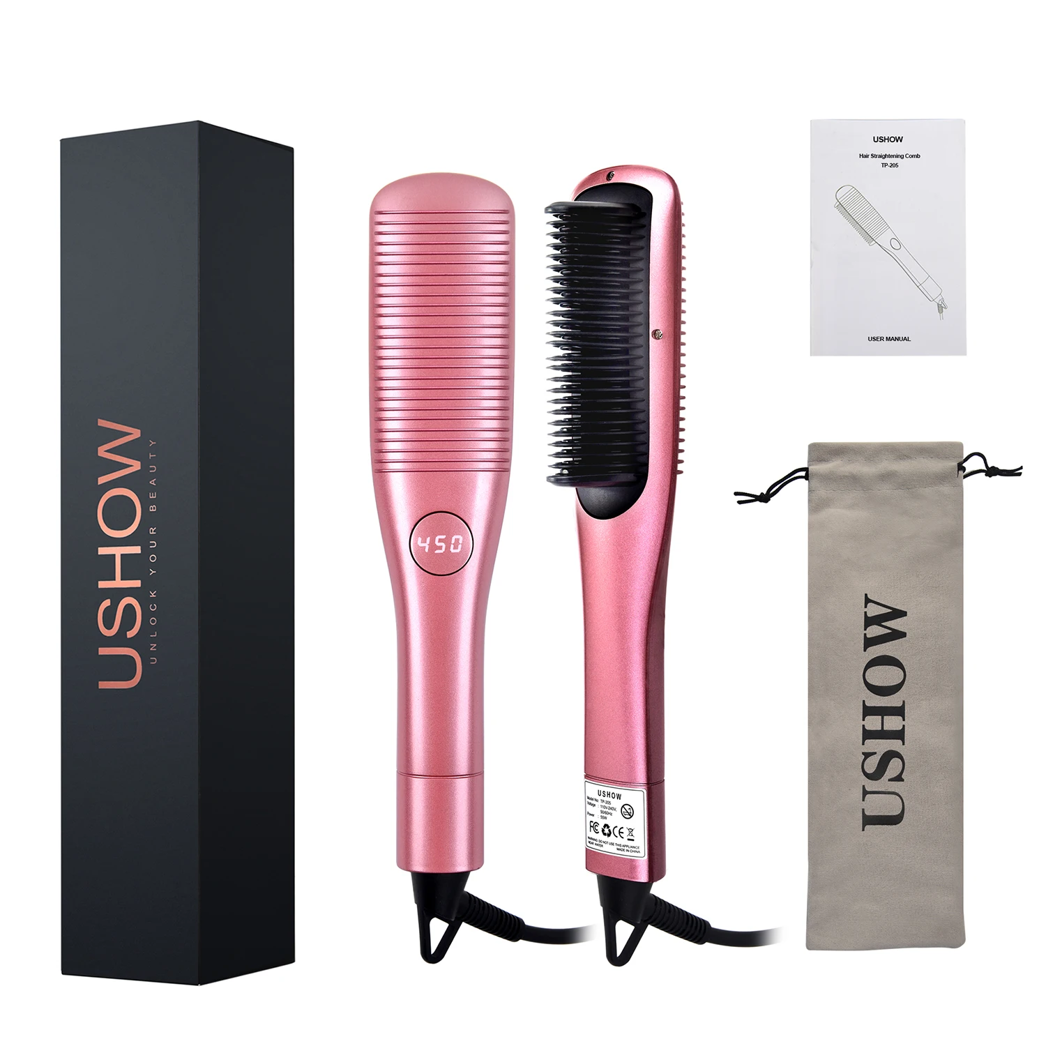 Hot Ionic Straightening Combs Ceramic Digital Fast Hair Straightener Brush Electric Hair Comb Straightener