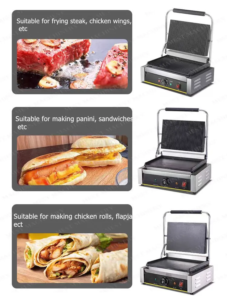 High Quality Commercial Desktop Grill Electric Sandwich Panini Maker Machine Double Plate Steak Frying Machine With CE For Sale