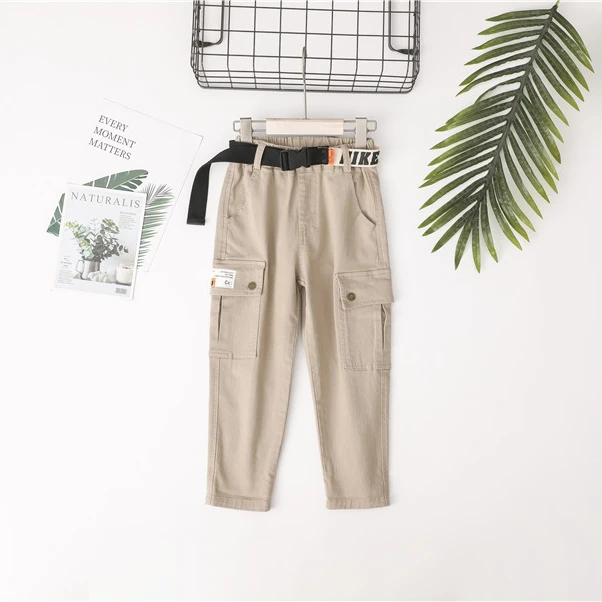 Fashion kids pants boys khaki cargo pants high quality cotton baby boys casual pants