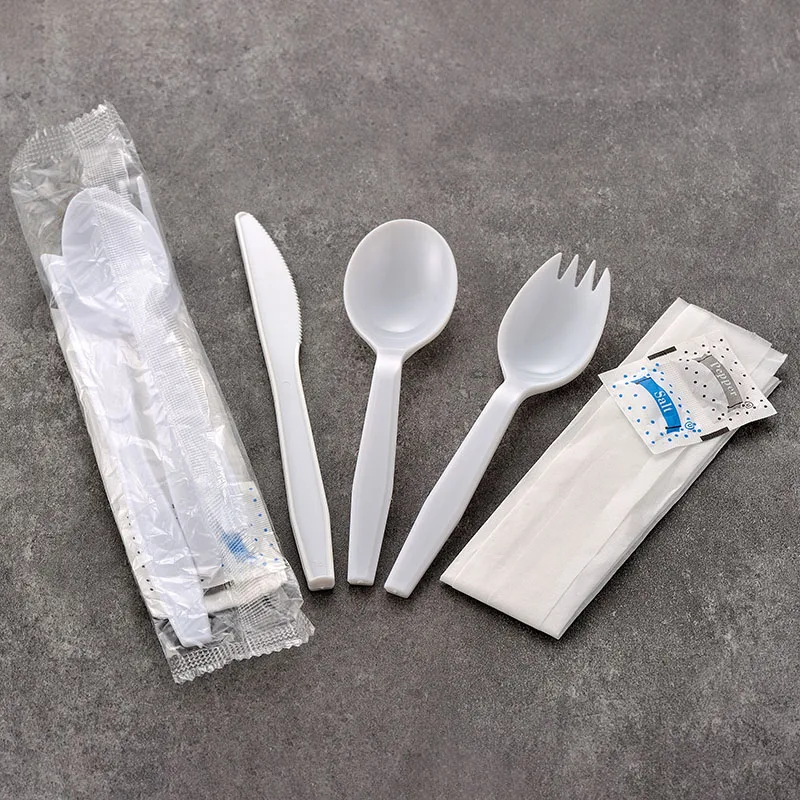 Oem Service Wedding Party Dinner Tableware Spoon Fork Knife Plastic Flatware Disposable Cutlery Set with Napkin Salt Pepper
