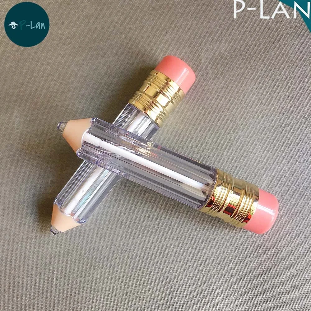 P-lan Stock Cute Lipgloss Container Pencil Shaped Lip Gloss Bottle Clear 3.5ML Lip Gloss Case Wholesale Liquid Lipstick Tube
