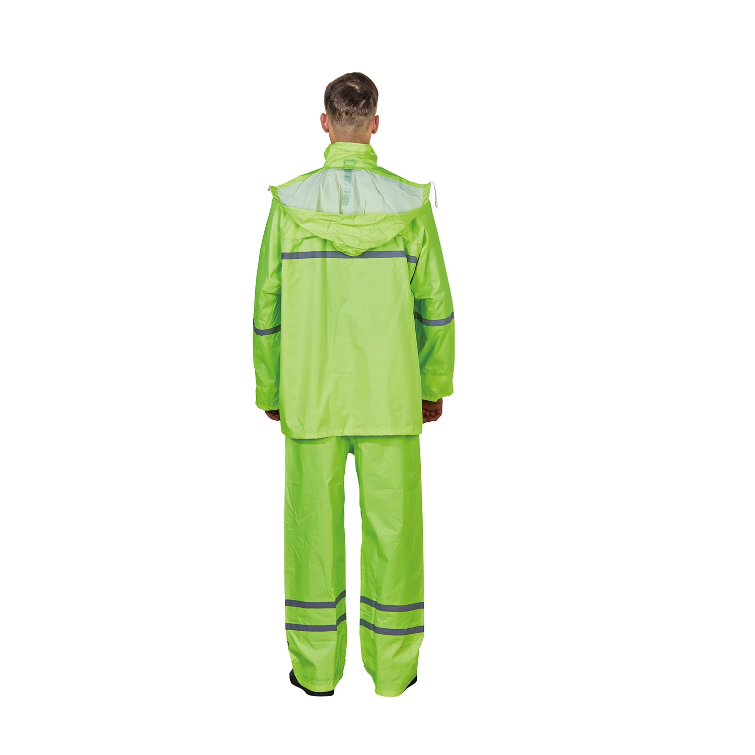 R016 Rain suit rain wear rain coat hooded with reflective tape Rubberized Polyester PVC