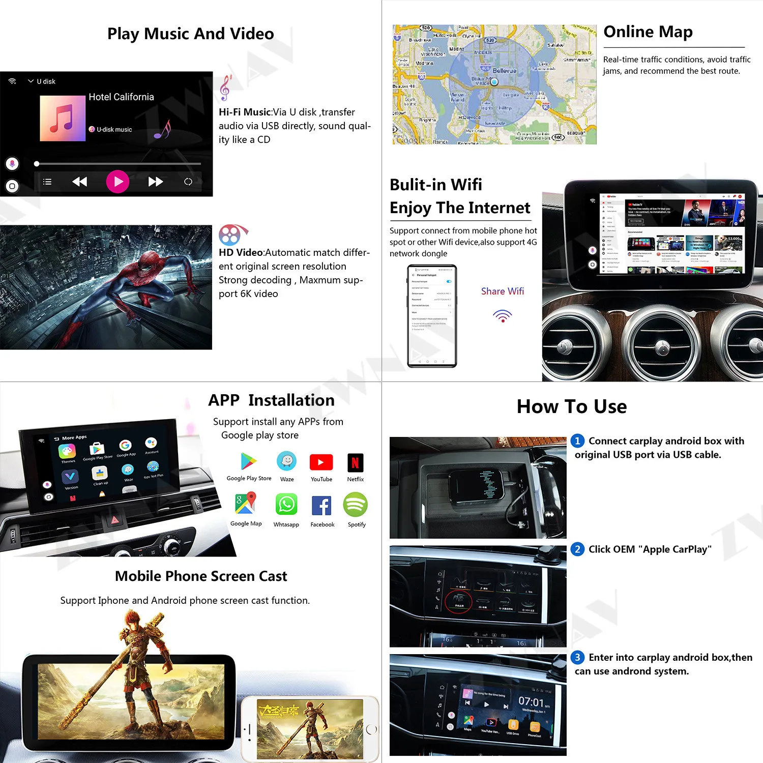 ZWNAV Android 9 0 Беспроводная коробка Carplay для Toyota авто радио обновление сохранить оригинальный автомобильный дисплей Внешний порт