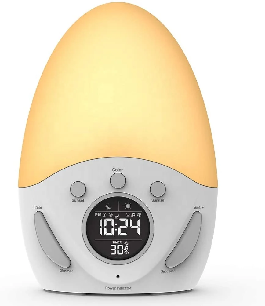 В wake-up light будильник регулируемый в 5 видов цветов восход солнца и заходу солнца. Не Нужен USB также может быть использован легко носить с