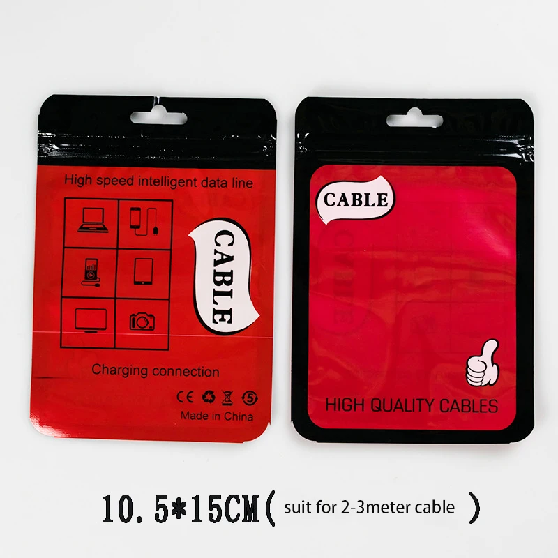 Plastic Ziplock Top Clear Window Retail Pouches USB Cable Package Bag for iPhone Samsung USB Charger Cable Package Bags