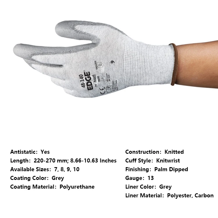 Оптовая продажа рабочих перчаток Ansell 48-140 Handschuhe микротоковые Легкие Промышленные перчатки с покрытием из полиуретана защитные