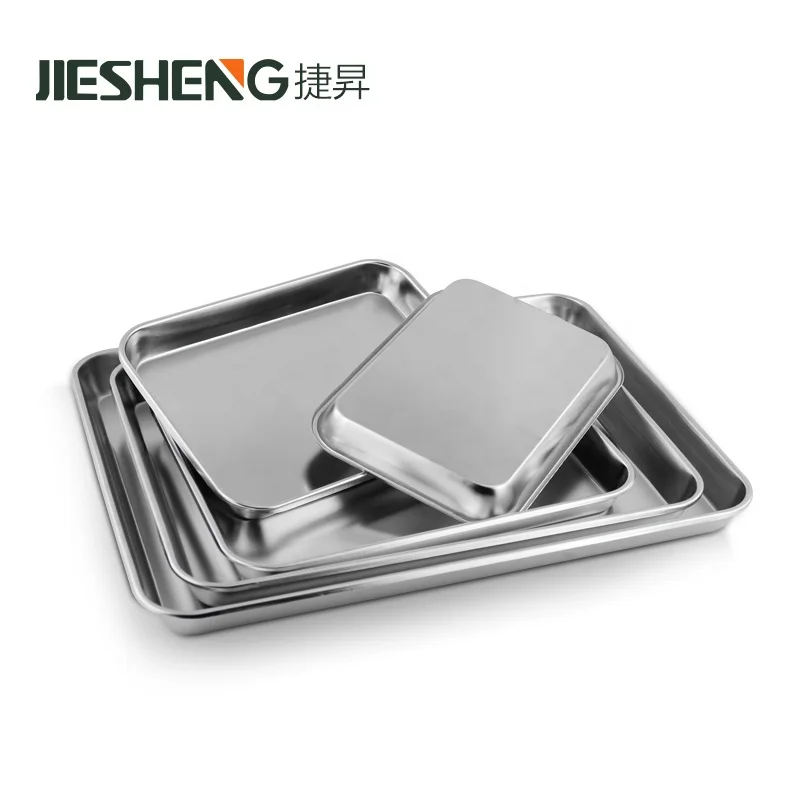 High Quality Rectangle Metal Food Tray Thick Buffet Serving Silver Stainless Steel Trays