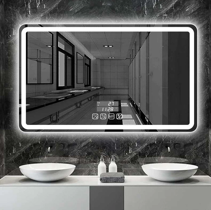free samples smart led shower fogless hd rectangle glass mirror bathroom mirrors anti fog with wifi for shaving
