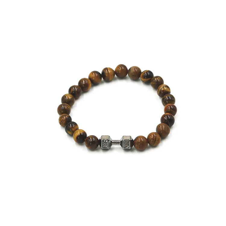 Cheap Hight Quality Natural Stones Wrap Tiger eye Stone Charm Beads Bracelet Black Agate Dumbbell Fitness Hematite Bracelet